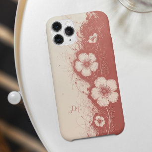 デュアルピンクコーラルフラワーズモノグラム名前をカスタムする iPhone 16ケース