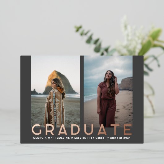 デュアルフォト大学院写真のお知らせ 箔招待状 (立ち正面)