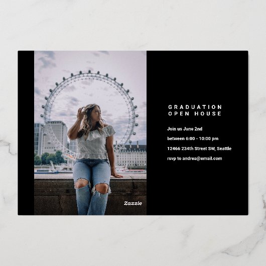 デュアルフォト大学院写真のお知らせ 箔招待状 (裏面)