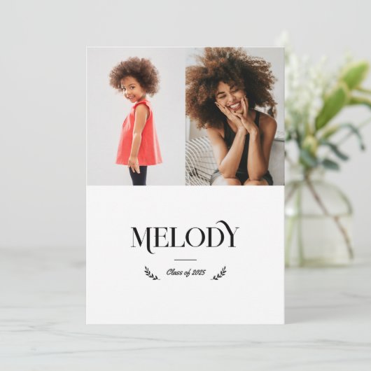 デュアルフォト小児期現在の卒業写真の卒業 案内状 (スタンド正面)
