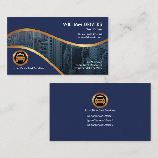 デュアルブルーウェーブ金ゴールドフリンジタクシードライバー 名刺 (正面/裏面)