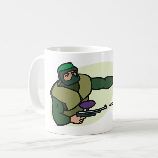 デュアルマーカー付きペイントボールプレーヤーのアクションスポーツ コーヒーマグカップ (正面左)