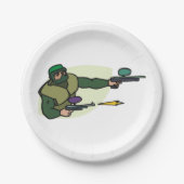 デュアルマーカー付きペイントボールプレーヤーのアクションスポーツ ペーパープレート (正面)