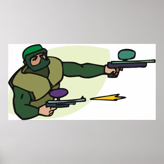 デュアルマーカー付きペイントボールプレーヤーのアクションスポーツ ポスター (正面)