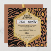 デュアルレオパードZebraプリント&グリッター誕生日 招待状 (正面/裏面)
