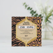 デュアルレオパードZebraプリント&グリッター誕生日 招待状 (スタンド正面)