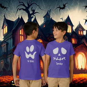 デュアル不気味ホワイト顔フロントとバックハロウィーン Tシャツ