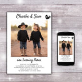 デュアル兄弟姉妹ポートレートフォトボミニマルホ誕生日 招待状