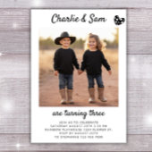 デュアル兄弟姉妹ポートレートフォトボミニマルホ誕生日 招待状