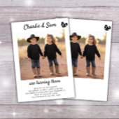 デュアル兄弟姉妹ポートレートフォトボミニマルホ誕生日 招待状