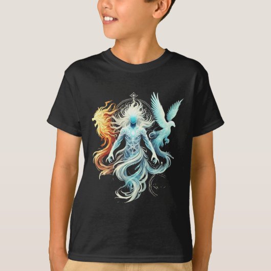 デュアル姿ステッカー付き神秘的型枠 Tシャツ (正面)