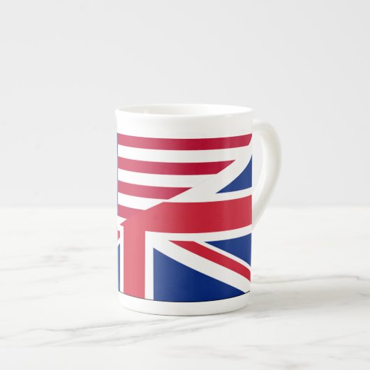 デュアル市民アメリカおよびイギリス国旗の中国マグカップ ボーンチャイナマグカップ (正面右)