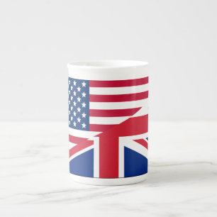 デュアル市民アメリカおよびイギリス国旗の中国マグカップ ボーンチャイナマグカップ