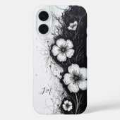 デュアル白黒フラワーズモノグラム名前をカスタムする Case-Mate iPhoneケース (裏面)