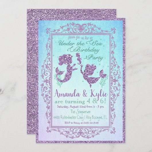 デュアル マーメイド パーティー アンダーザシー 誕生日カード 招待状 (正面/裏面)