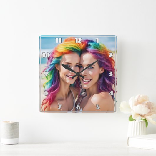 デュオカラフルス鮮やか・ヘア・アット・ザ・ビーチ スクエア壁時計 (ホーム)