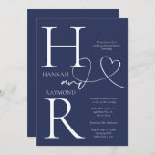 デュオグラム ネイビー ホワイト ウェディング リハーサル ディナー 招待状 (正面/裏面)