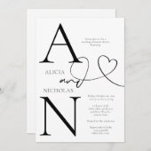 デュオグラム·ホワイト結婚のリハーサルディナー 招待状 (正面/裏面)