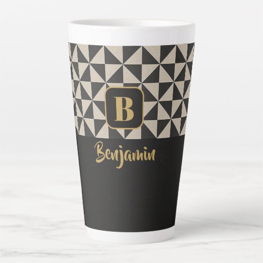 デュオジオブラック&ストーングレー名前をカスタムする カフェラテマグ (正面)