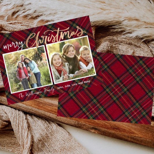 デュオタータンチェッククリスマスプレッドフォトカード 招待状