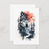 デュオトーンウルフイラストレーション サンキューカード (正面/裏面)