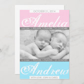 デュオトーン、双子の誕生のお知らせ 案内状 (正面/裏面)