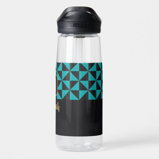 デュオブラック&ティール(緑がかった色)名前をカスタムする ウォーターボトル (背面)