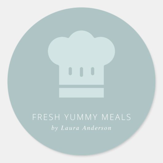 デュスキブルーグレイミニマルホワイトシェフハットケータリング ラウンドシール (正面)