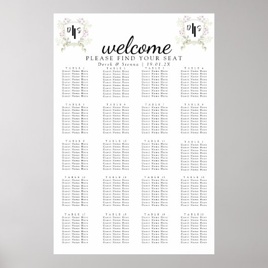 デュスキーのワイルドフラワーモノグラム結婚の紋章の座席 ポスター (正面)