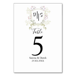 デュスキーのワイルドフラワーモノグラム結婚クレスト テーブルナンバー