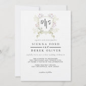 デュスキーのワイルドフラワーモノグラム結婚クレスト 招待状 (正面)