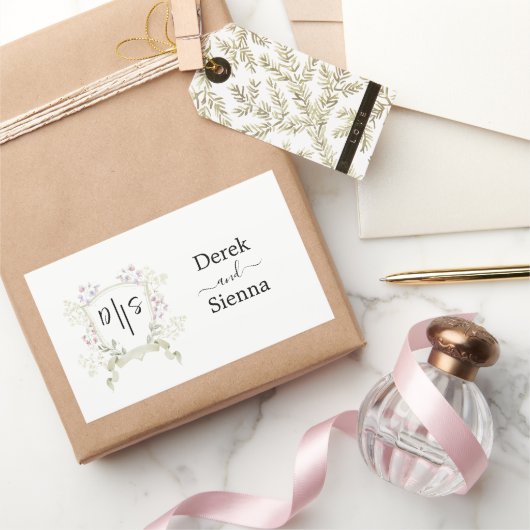 デュスキーのワイルドフラワーモノグラム結婚クレスト 長方形シール (ギフト)