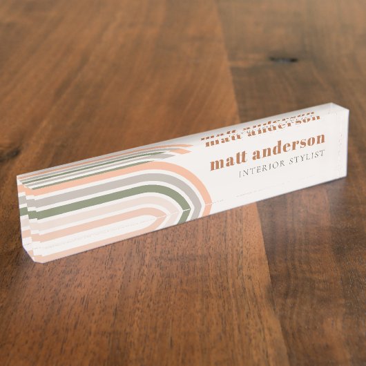 デュスキーはっきりしたレトロレインボーデザートシック赤面ラスト デスクネームプレート (側面)