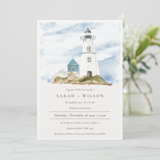 デュスキーアクアブルーライトハウスマウンテンウェディングエグッズ サンキューカード (スタンド正面)