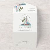 デュスキーエレガントティール(緑がかった色)シルボートパームシースケープ結婚ス オールインワン招待状 (外側)