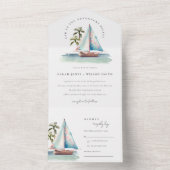 デュスキーエレガントティール(緑がかった色)シルボートパームシースケープ結婚ス オールインワン招待状 (内側)