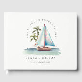 デュスキーエレガントティール(緑がかった色)シルボートパームシースケープ結婚ス ゲストブック (正面)