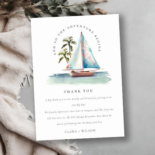 デュスキーエレガントティール（緑がかった色）シルボートパームシースケープ結婚ス サンキューカード