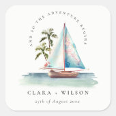 デュスキーエレガントティール（緑がかった色）シルボートパームシースケープ結婚ス スクエアシール (正面)