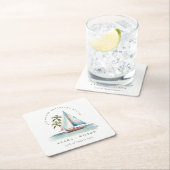 デュスキーエレガントティール(緑がかった色)シルボートパームシースケープ結婚ス スクエアペーパーコースター (インサイチュ)