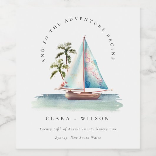 デュスキーエレガントティール(緑がかった色)シルボートパームシースケープ結婚ス ワインラベル (シングルラベル)