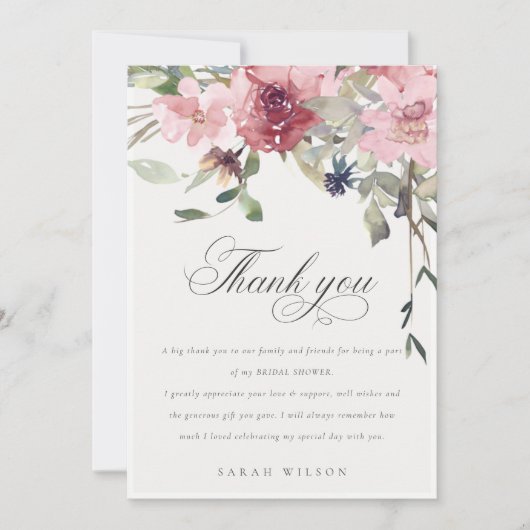デュスキーエレガント赤面バラフローラブライダルシャワー サンキューカード (正面)