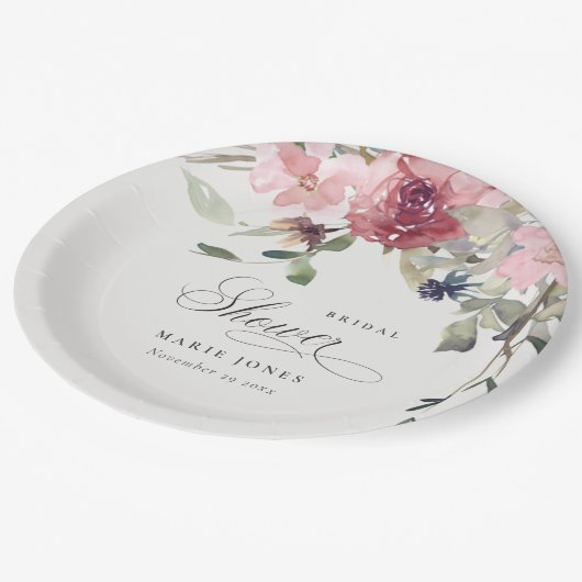 デュスキーエレガント赤面バラフローラブライダルシャワー ペーパープレート (アングル)