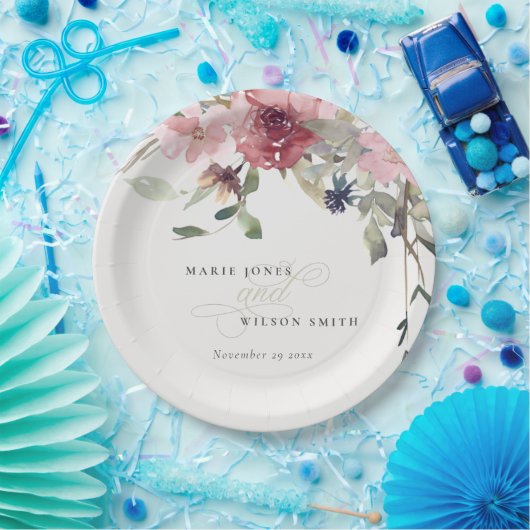 デュスキーエレガント赤面バラワイルドフラワーフローラズ結婚 ペーパープレート (パーティー)