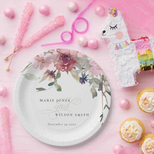 デュスキーエレガント赤面バラワイルドフラワーフローラズ結婚 ペーパープレート (パーティー)