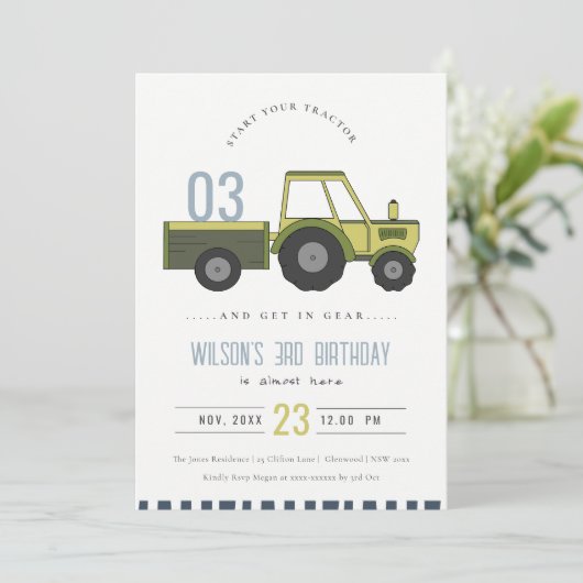 デュスキーグリーンファームトラクターキッズニーエイジ誕生日 招待状 (スタンド正面)