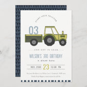 デュスキーグリーンファームトラクターキッズニーエイジ誕生日 招待状 (正面/裏面)