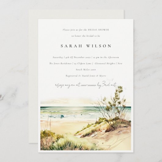 デュスキーコーストビーチサンシースケープブライダルシャワー 招待状 (正面/裏面)