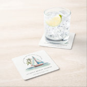 デュスキーティール(緑がかった色)シルボートパームシースケープブライダルシャワー スクエアペーパーコースター (インサイチュ)