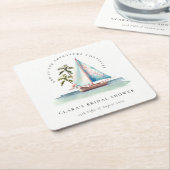 デュスキーティール(緑がかった色)シルボートパームシースケープブライダルシャワー スクエアペーパーコースター (アングル)